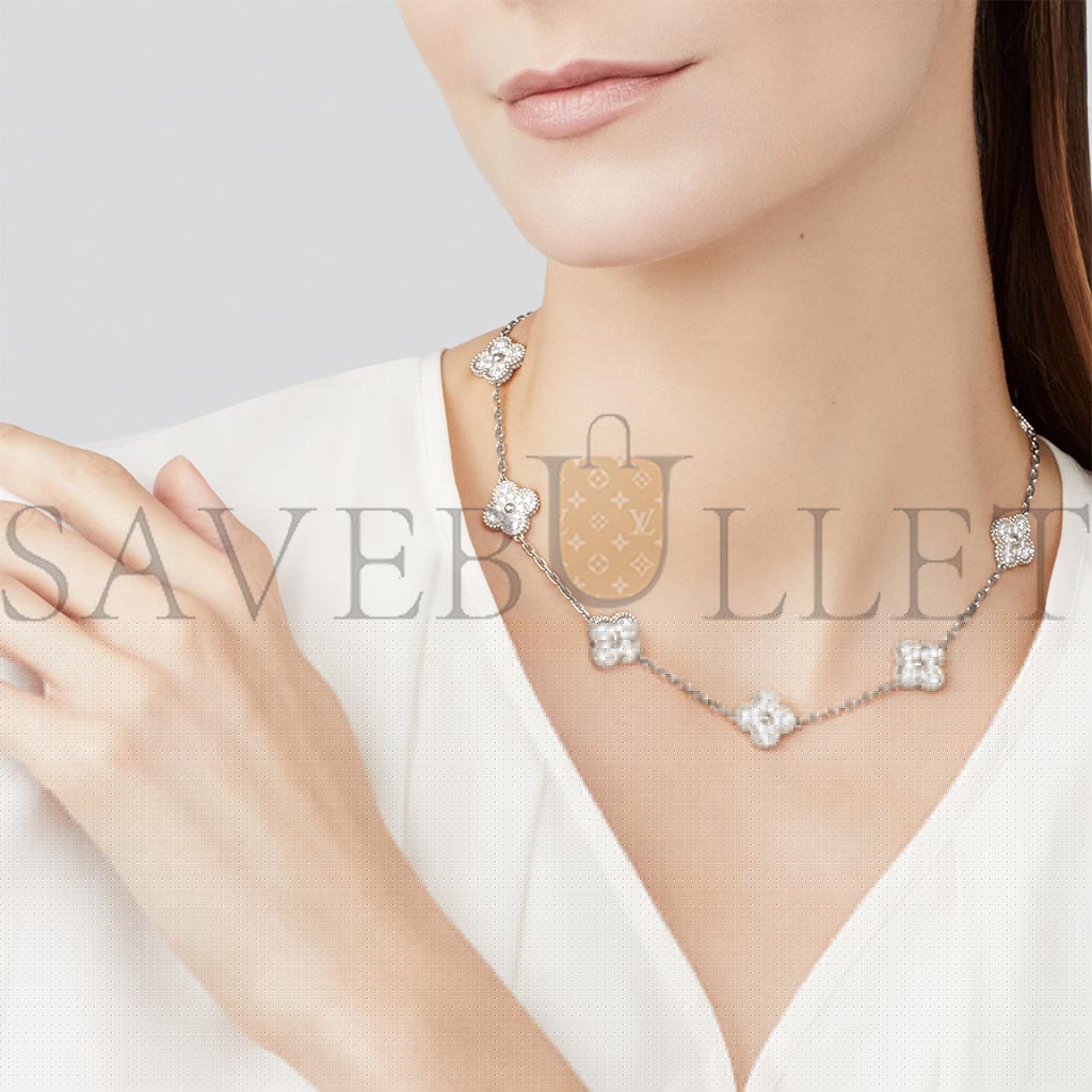 VAN CLEEF ARPELS VINTAGE ALHAMBRA NECKLACE, 10 MOTIFS - WHITE GOLD, DIAMOND  VCARA42400